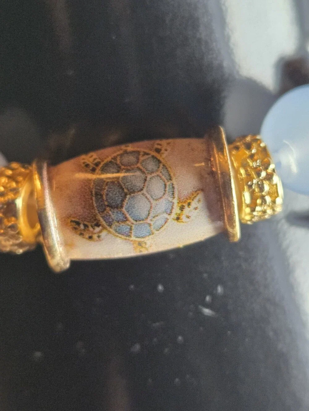Crystal Bead Bracelet with Ceramic Sea Turtle Pendant & Gold-tone Starfish